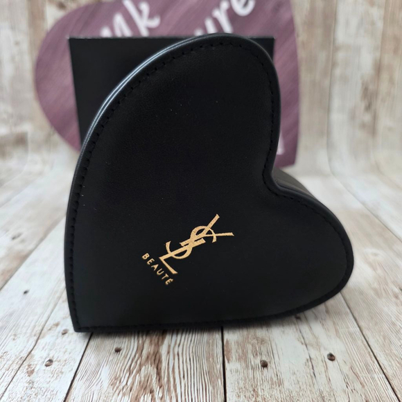 YSL Yves Saint Laurent Beauty Heart Shape Makeup Pouch with Mirror in bl… - Picture 3 of 7